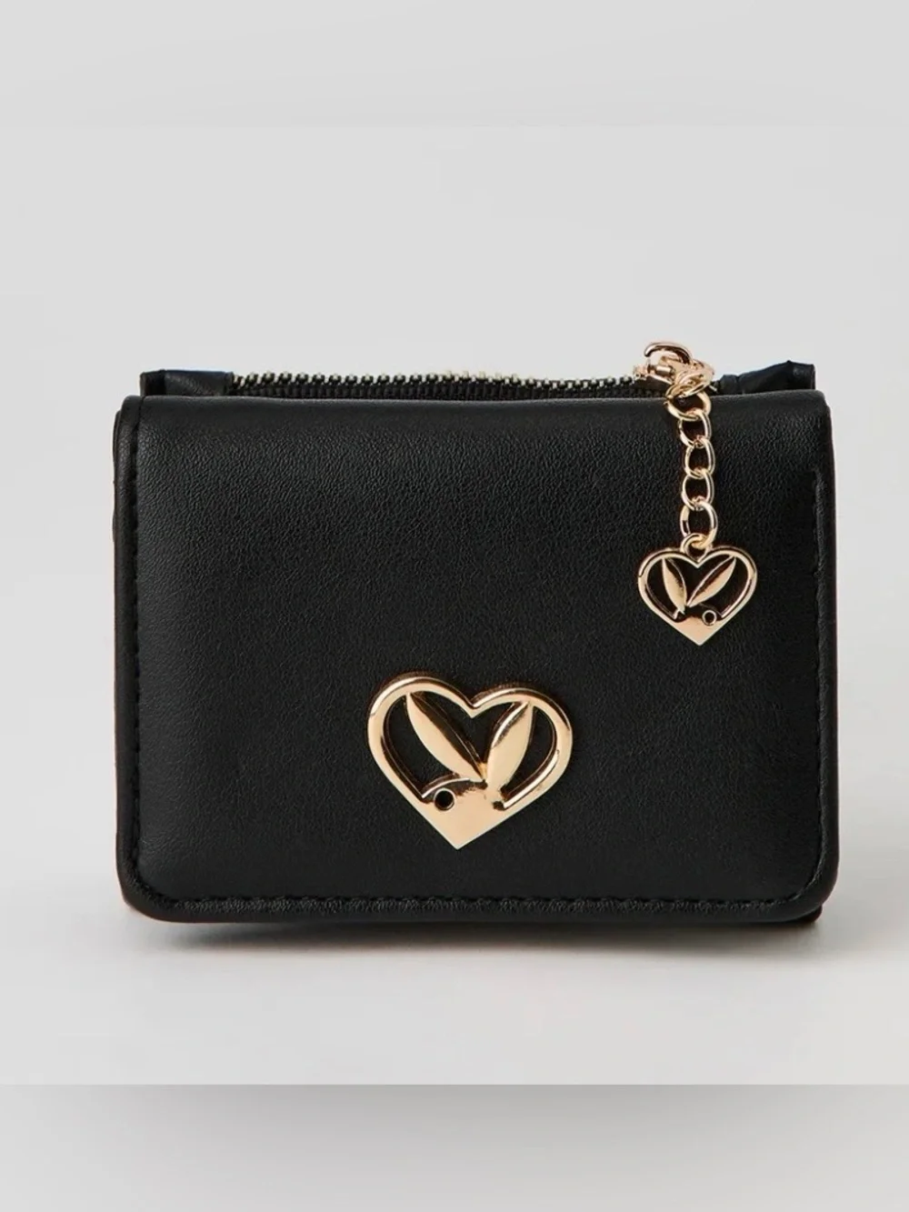 Playboy Women's Black/Gold Wallet Card Holder Coin Purse w/ Heart Charm
